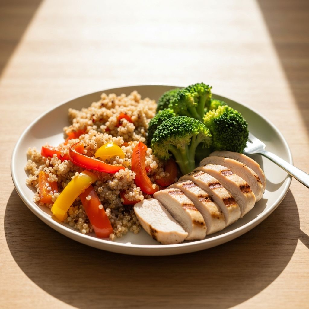 Balanced healthy diet with vegetables and whole grains